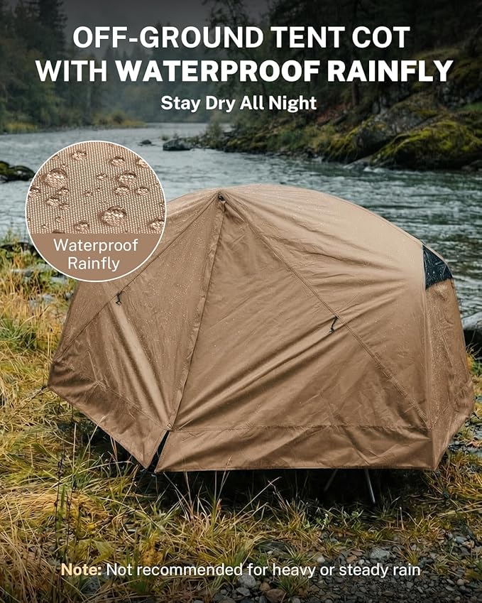 Gonex Camping Tent Cot for Adults, 1-Person Off-Ground Folding Portable Easy Set-up Tent Cot Combo Supports 350lbs for Hiking, Backpacking, Car & Motorcycle Camping(31.5" W X 78.7" L)-Khaki