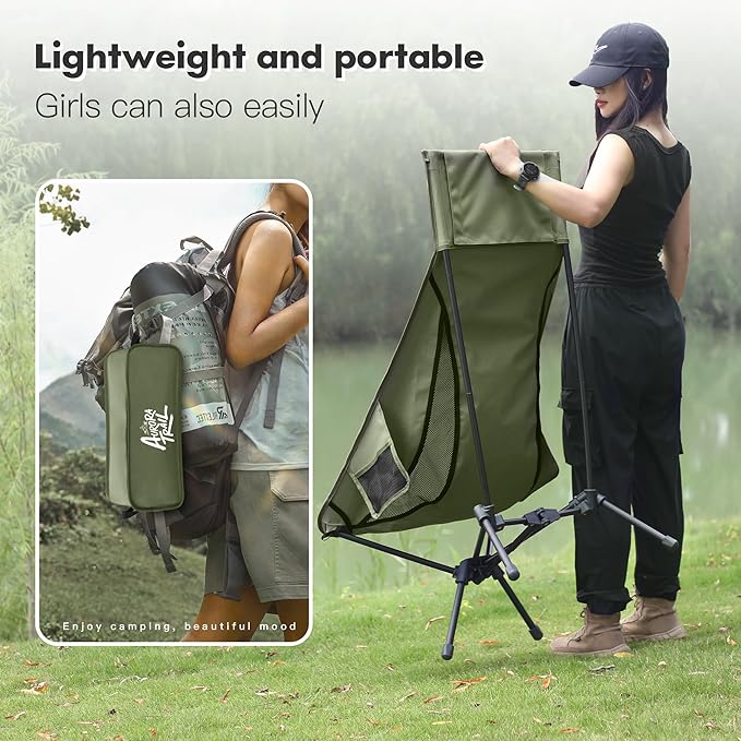 Compact Folding Camping Chair,Backpacking Chair,Supports 374lbs,Portable Travel & Hiking Chair,Lightweight Design,Perfect for Hiking Gear, Picnics and Traveling