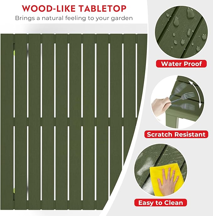 Costaelm Outdoor Dining Table for 4, Square Metal Patio Table, 4-Person Weather Resistant Steel Slat Table for Lawn Garden Backyard, Olive Green
