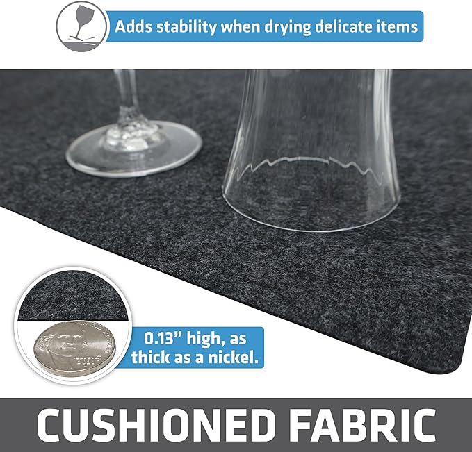 Drymate Premium Luxury Shelf & Drawer Liner, Thick Cushioned Fabric, Non-Adhesive, Absorbent, Waterproof, Slip-Resistant, Liners for Kitchen Cabinets, Cupboards (USA Made)(11”x50”)(2-Pack)(Charcoal)