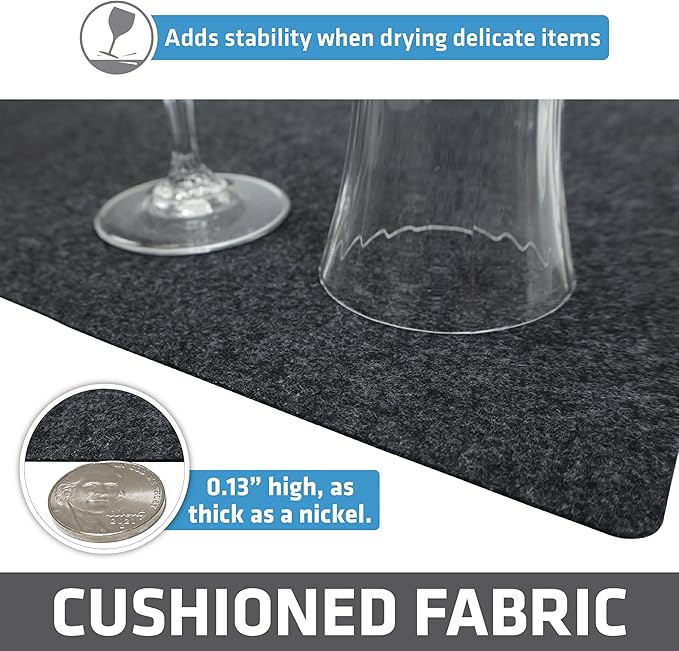 Drymate Premium Luxury Shelf & Drawer Liner, Thick Cushioned Fabric, Non-Adhesive, Absorbent, Waterproof, Slip-Resistant, Liners for Kitchen Cabinets, Cupboards (USA Made)(12”x59”)(24-Pack)(Charcoal)