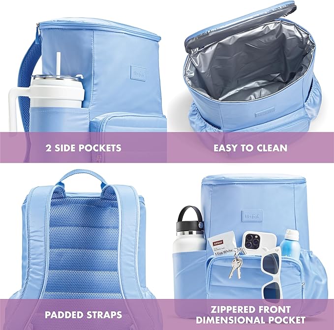 Fit & Fresh Insulated Backpack Soft Cooler – Leak-Resistant Beach & Travel Bag for Women, 24 Can Capacity Picnic & Cooler Bag
