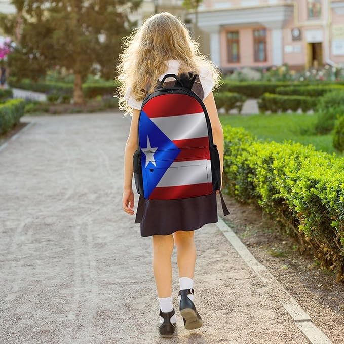 Polyester Daypack for Camping Travel Walking Cycling, Big Capacity Anti-Theft Multipurpose Bookbag, Flag Of Puerto Rico Camping Outdoor Backpack