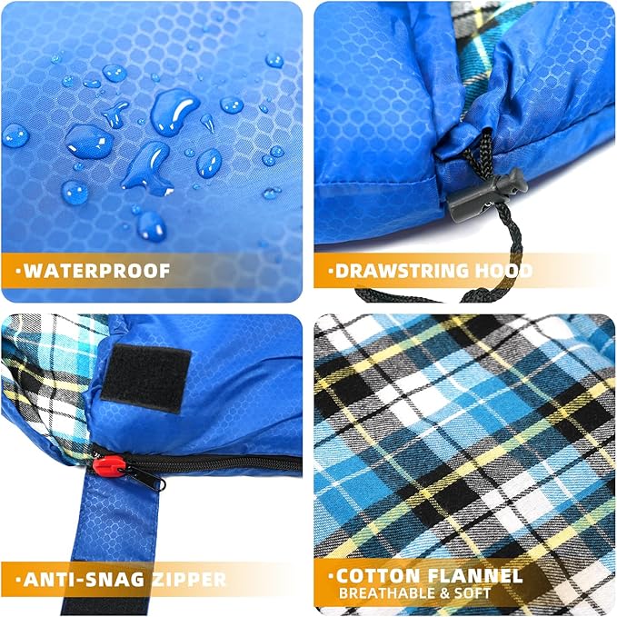Cotton Flannel Liner Sleeping Bag for Adults Teens Kids, Cold Weather &Warm, 3 Seasons, Lightweight Compact Camping Essentials Equipment, Hiking, Outdoor, Travel