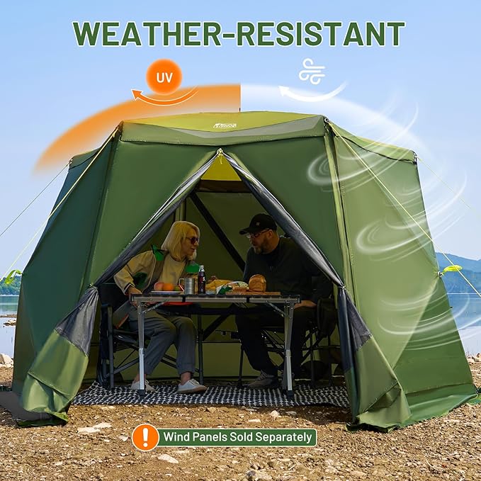 TIMBER RIDGE Easy Pop Up Gazebo Canopy Tent for Camping, 11.5 X 9.8 Ft Portable Instant Screenhouse, Pop Up Screened in Canopy with Netting for Backyard, Patio, Outdoor, Tailgating, Picnics, Green
