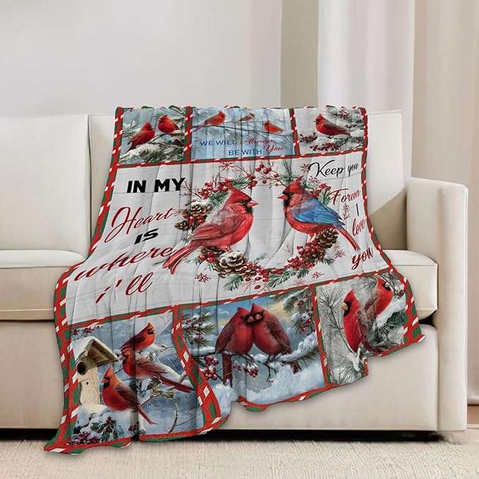Cardinal Blanket Red Bird Throw Blankets for Girls Boys Kids Cardinal Lover Soft Cozy Fleece Plush for Couch Sofa Bed 50"x40"