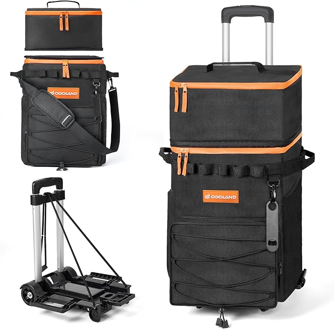 Odoland 48/72 Cans Soft Cooler with Wheels and Handle Collapsible Ice Chest Rolling Coolers on Wheels for Beach Camping Travel and Picnic