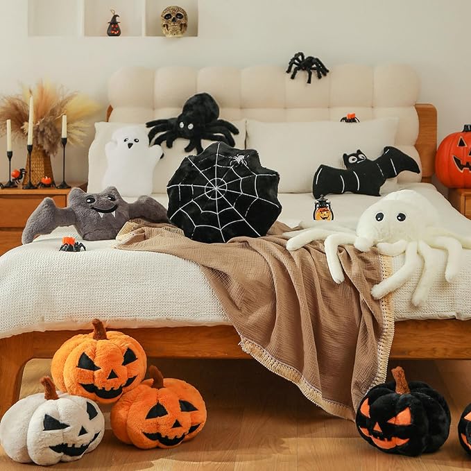 YRXRUS Cute Pumpkin Pillows, Halloween Pillow, Pumpkin Shaped Throw Pillows Happy Halloween Decoration, Black 6x12 Inches Soft Rabbit Fur Pillow for Natural Accent Pillows for Holiday, Fall