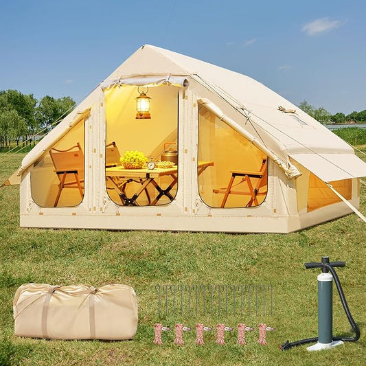 Inflatable Tents for Camping, Large Blow Up Tent with Hand Pump, Easy Setup InflatableTent 4 Season Tent, Waterproof Oxford Air Glamping Tents for Camping Adult 4/6/8/10/12 Person