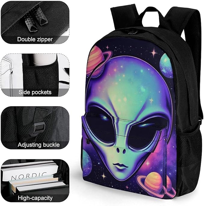 Rucksacks Lightweight Multipurpose Anti-Theft Alien And Ufo Space Universe Art Shoulder Bag Big Capacity Traveling Camping Backpack With Side Pockets