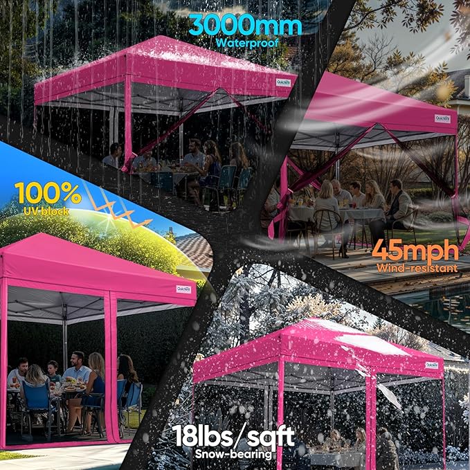 Quictent 10'x10’ Pop up Screened Canopy Tent with Mosquito Netting, Portable Easy up Outdoor Screen House Shelter for Patio, Camping and Picnic, Includes Wheeled Carry Bag