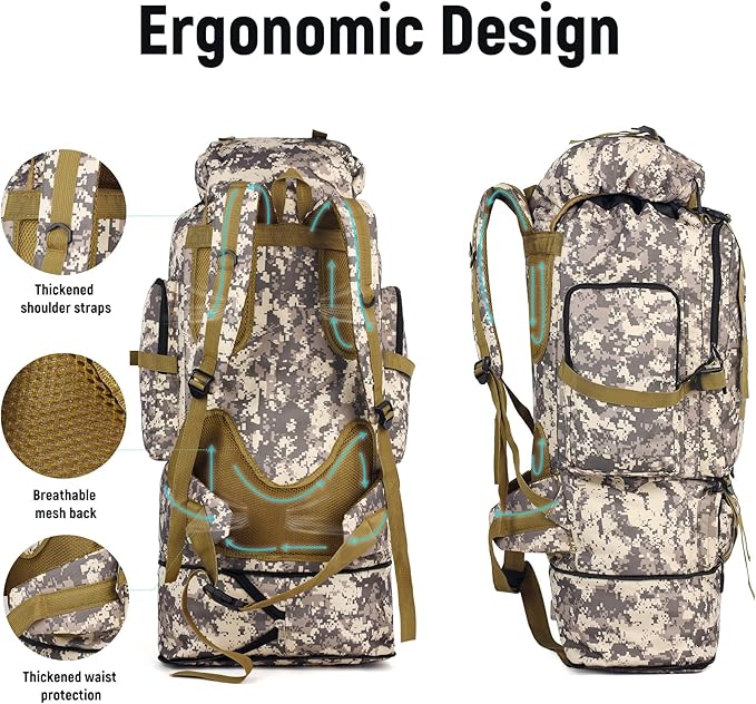 JUMAHE 100L Hiking Backpack for Men - Rucksack Molle Military Tactical Waterproof Lightweight Camping Backpack 3 Day Assault Pack for Travel, Climbing, Backpacking