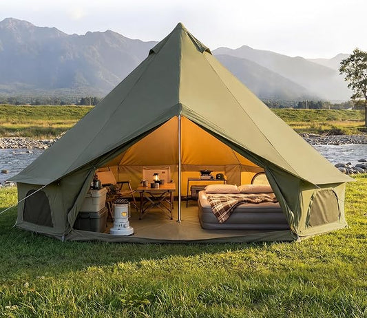 Bell Tent for Family Camping, 9.8/13.1/16.4 FT Yurt Tent with Stove Jack, 4 Season Oxford Tents for Outdoor Party, Hot Tent Shelter Fits 3-4 People