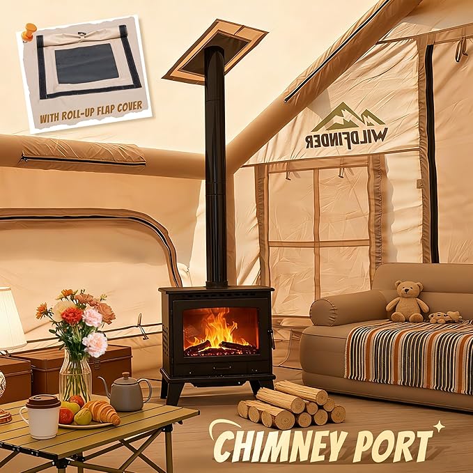 Inflatable Tent with Skylight, Quick Setup Blow Up Tents with Pump, Hot Tent with Stove Jack, Waterproof Oxford Inflatable House for Camping, Air Glamping Tents for Camping Adult 4-6 Person