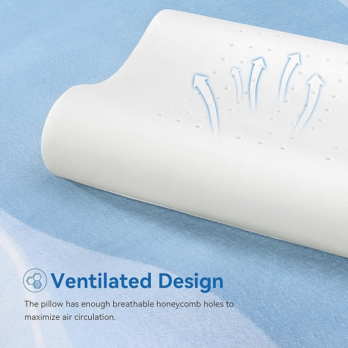 Ergonomic Memory Foam Pillow with Washable Zippered Soft Cover Contour Cervical pillows for Neck Pain and Side Sleeper Back Support Orthopedic Pillow, White