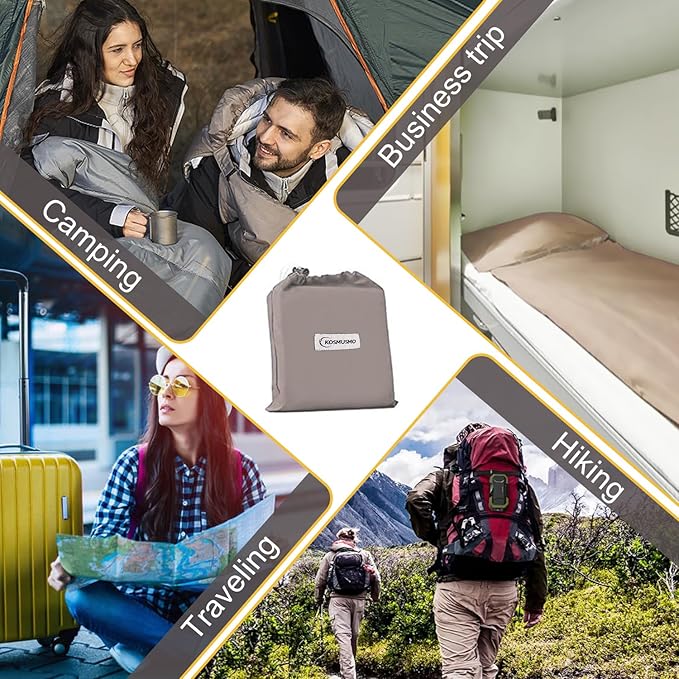 Sleeping Bag Liner, Ultralight Travel Sheet with Zipper and Compact Carry Bag, Portable Sleeping Camping Sheet, Soft Sleeping Bag Sack for Hotel, Hiking, Tenting, Camping