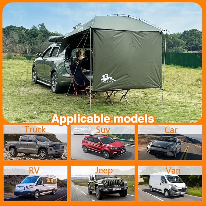 SUV Tailgate Tent with Awning,Waterproof 3000MM UPF 50+,Tailgate Shade Awning Tent for Full Size SUV/Van/MPV/CUVCamping (Large Size)
