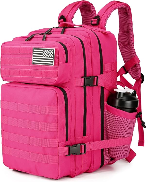 45L Military Tactical Backpacks 3 Days Assault Pack Bag Fitness Rucksack 3 Day Bug Out Bag Hiking Treeking Molle Daypack (RoseRed&Black)