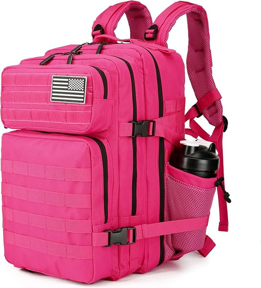 45L Military Tactical Backpacks 3 Days Assault Pack Bag Fitness Rucksack 3 Day Bug Out Bag Hiking Treeking Molle Daypack (RoseRed&Black)