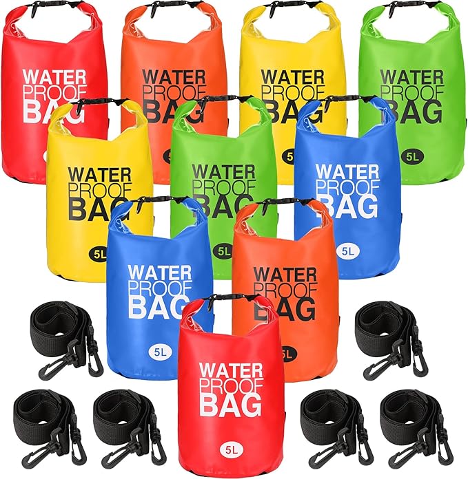 Jexine 15 Pack Dry Bag Waterproof, 5L Ultralight Dry Sacks Roll Top Storage Bag Backpack Camping Portable Outdoor Bags Keep Gear for Backpacking Kayaking Hiking Swimming Fishing Boating (Multicolor)