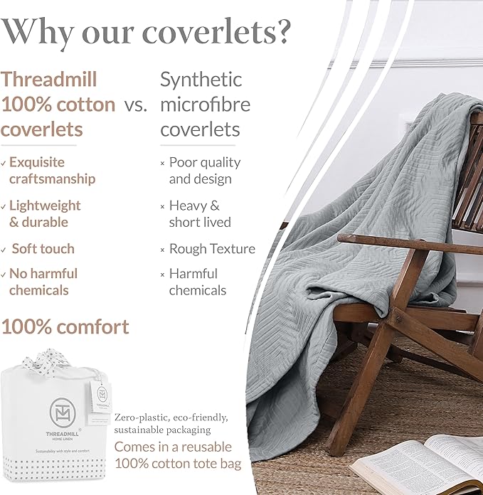 Threadmill Luxury Cotton Blankets for Twin Size Bed | All-Season 100% Cotton Twin Blanket for Bed | Aster Jacquard Lightweight, Soft & Cozy Coverlet, 350GSM, 68 x 90 inches | Scottish Grey