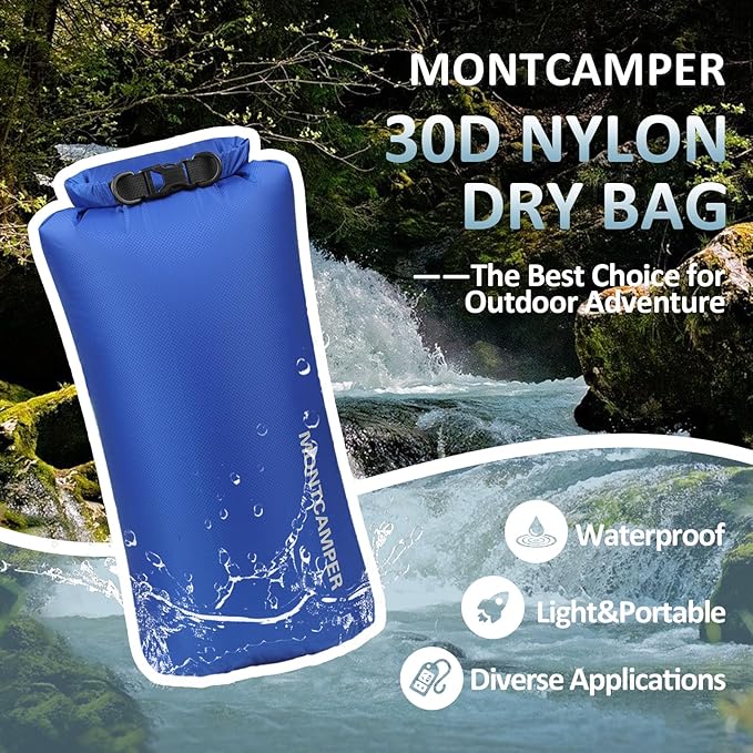 Waterproof Dry Bag 20L – 30D Nylon Roll Top Dry Sack with DWR & PU Coating, Lightweight Water-Resistant Storage for Kayaking, Camping, Hiking, Fishing & Beach (Blue)