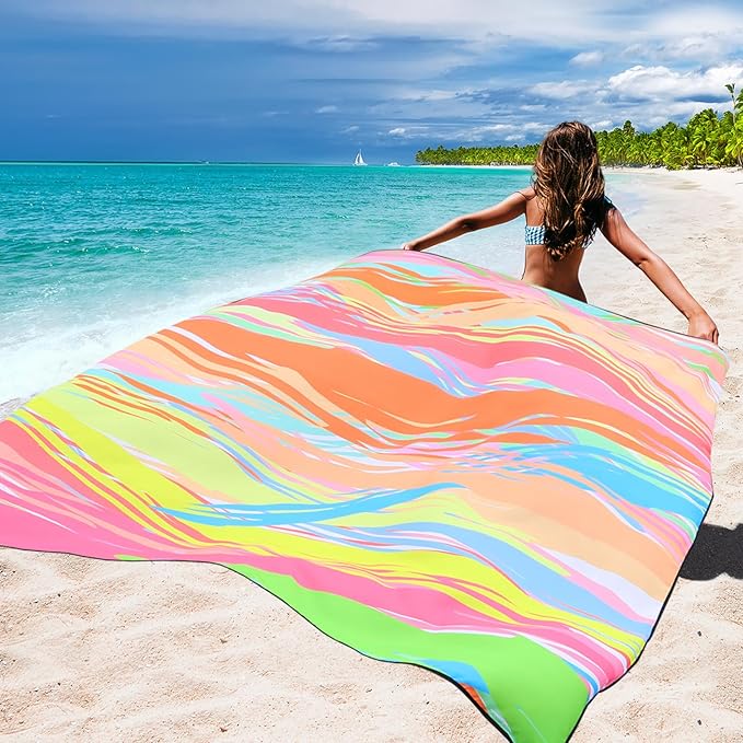 Beach Blanket, Sandproof Beach Mat, Waterproof Quick Drying Lightweight Outdoor Aztec Picnic Mat 79" X 83"/120"x108" for 2-8 Adults for Travel, Camping, Hiking