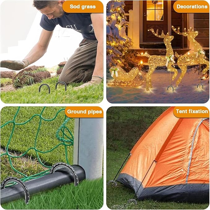 12 Inch Rebar Stakes Heavy Duty, 6 Pack Garden Stake U-Hook, Galvanized Rust Proof Metal Stakes for Tent, Landscape,Outdoor Decorations, Fabric Ground Cover, Tube Fixing (Silver, U-12in-6pc)