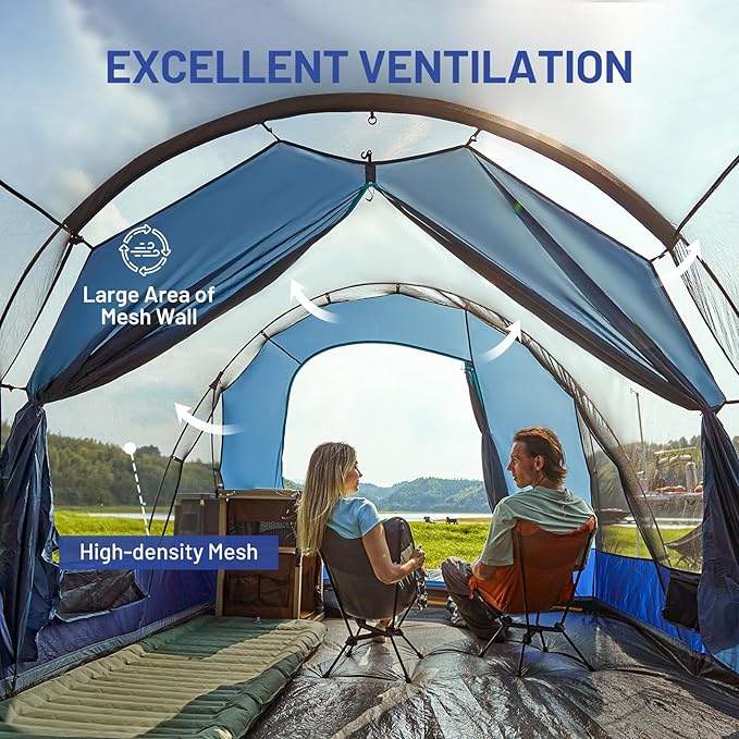 Timber Ridge 8 Person Camping Tent with Large Porch, Portable Waterproof Windproof Family Tent with Rainfly Carry Bag Room Divider, Easy Set-up Tent with Excellent Ventilation for Camping, 3 Season