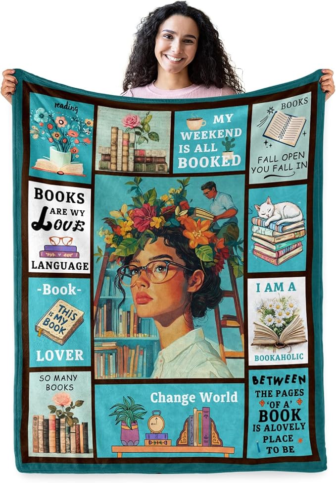 Book Lovers Gifts, Gifts for Readers, Book Club Librarian Bookworm Bookish Reading Throw Blanket 60" X 50"