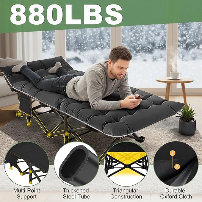 ABORON Camping Cot for Adults, Folding Sleeping Cot with Mattress, 500 lb Capacity Heavy Duty Outdoor Folding Sleeping Bed, Portable Cot Bed for Camping, Indoor Guest Use, Home & Travel