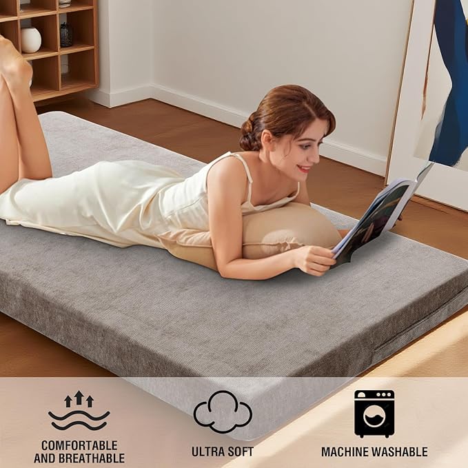 H.VERSAILTEX Queen Size Armless Futon Mattress Covers for Traditional Japanese Futon Mattress Soft Mixed-Color Chenille Couch Slipcovers Floor Mats Sofa Protector Zippered Sleeper Sofa Cover,Taupe