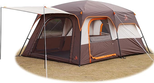 KTT Extra Large Tent 6-10-12-14 Person(Style-B),Family Cabin Tents,2 Rooms,3 Doors and 3 Windows with Mesh,Straight Wall,Waterproof,Double Layer,Big Tent for Outdoor,Picnic,Camping,Family Gathering