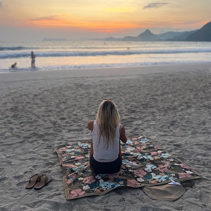 Little Unicorn 5'x7' Outdoor Family Picnic & Beach Blanket | Durable & Water-Resistant Fabric | Compact Fold & Easily Wipes Clean | Zipper Pocket (Hibiscus)