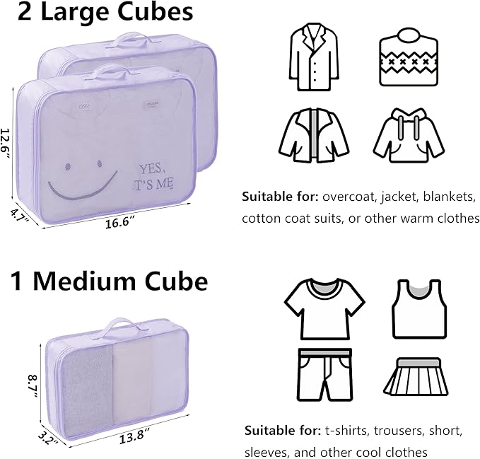 tianzong 7-piece Set Packing Cubes, Travel Bags for Luggage, Packing Organizers with Shoe Bag (Purple)