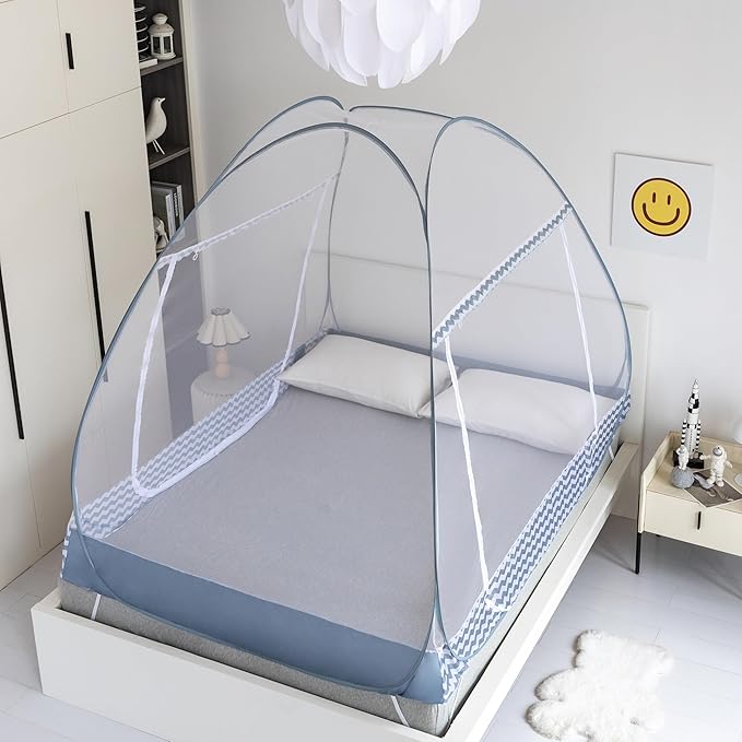 Instant Pop-Up Mosquito Net Tent for Bed | Full Enclosure Design with Ultra-Fine Mesh & Portable Foldable Frame | Indoor/Outdoor Camping, Travel Bed Canopy - Easy Setup & Pack up(Queen Size)