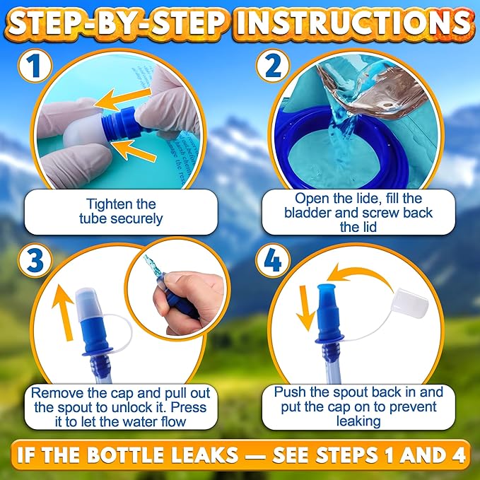 Water Bladder for Hiking Backpack – 1L/1.5L TPU Material Hydration Bladder with Readable Markup, Large Opening Lid, Mouthpiece Cap & Easy Tube Connection – Water Pouch for Backpac , Camping Trips