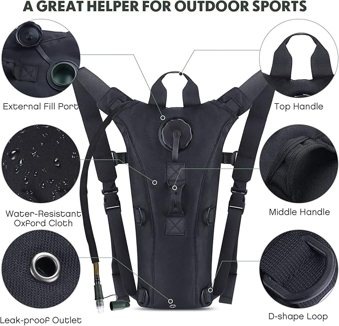 Hydration Pack Backpack with 3L Bladder, Tactical Water Bag for Hiking, Biking, Running, Walking and Climbing