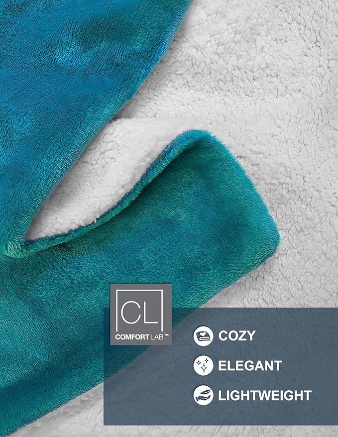 Comfort Lab Reversible Flannel Sherpa Blanket - Elegant Fluffy Bed Blankets for Bedroom and Home Decor - Anti Pilling Non Shedding Cozy & Warm Fleece Cover - Twin/Twin XL (66" x 90") - Teal