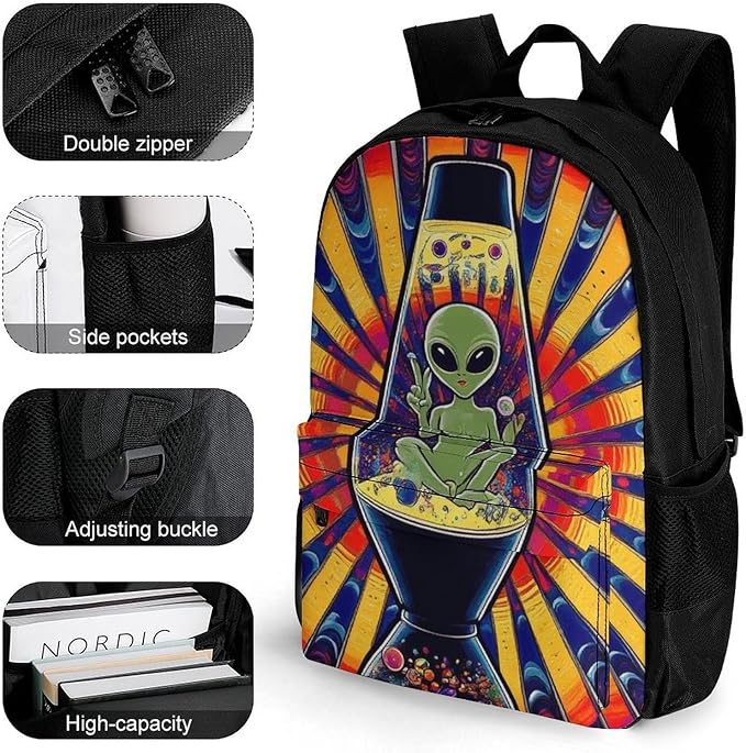 Backpack Lightweight Anti-Theft Multipurpose Trippy Tie Dye Alien Shoulder Bag Large Capacity Travel Hiking Backpack With Padded Straps