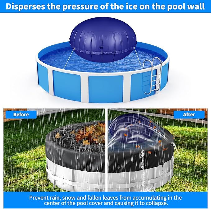 Round Pool Pillow for Above Ground Pools - 8ft Air Pillow for Winterizing, 0.5mm PVC Material, 2x 16.5ft Rope