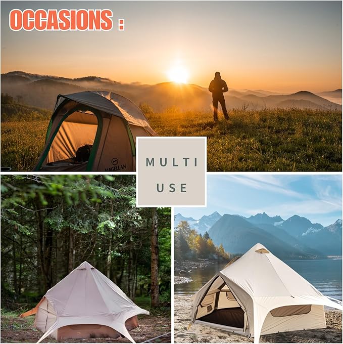 Inflatable Tent, Outdoor Easy Setup Inflatable Tents for Camping, Portable Blow Up Tent with Stove Jack, Cotton Canvas Material for Glamping, for 4 Season, 4/6/8/10 Person Use