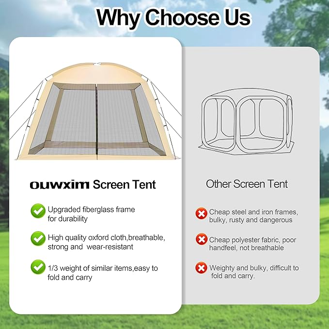 12'x12' Camping Screen Tent - Portable Screen Canopy 8-10 Person&Instant UV Resistant Sun Shelter,Easy to Set Up&Mosquito Net Tent&Waterproof,Suitable for Family Camping Trip,Backyard,Picnic