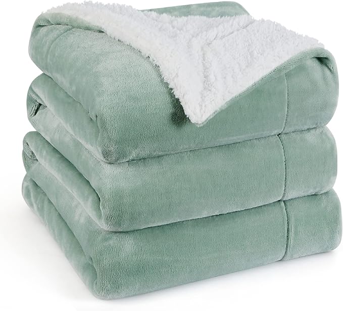 Bedsure Sherpa Fleece Blankets King Size for Bed - Thick and Warm, Soft Fuzzy Plush King Blanket for Winter, Sage Green, 108x90 Inches