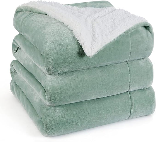Bedsure Sherpa Fleece Blankets King Size for Bed - Thick and Warm, Soft Fuzzy Plush King Blanket for Winter, Sage Green, 108x90 Inches