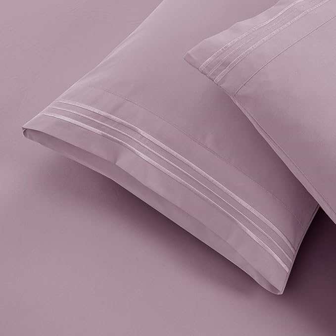 Clara Clark King Sheets - Hotel Luxury 6 Piece Bed Sheets for King Size Bed - Soft Bedding Sheets & Pillowcases, Fits Mattress up to 16 inch deep. King, Dusty Purple