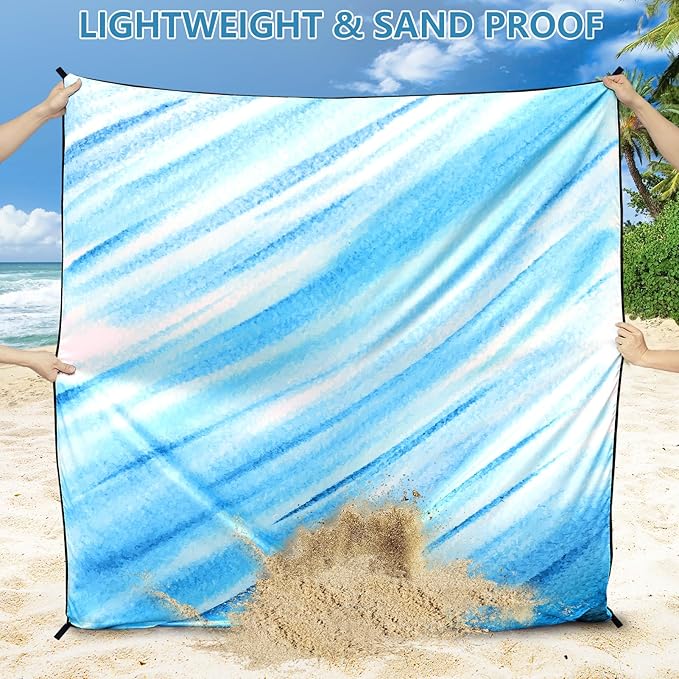 Beach Blanket Waterproof Sandproof Beach Mat 79" X 83"/10'x9'for 2-8 Adults Quick Drying Outdoor Picnic Mat Beach Accessories for Travel, Camping, Hiking