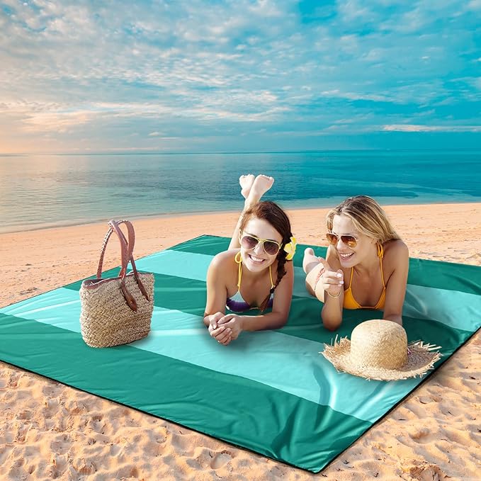 Beach Blanket Waterproof Sandproof Beach Mat 79" X 83"/10'x9'for 2-8 Adults Quick Drying Outdoor Picnic Mat Beach Accessories for Travel, Camping, Hiking