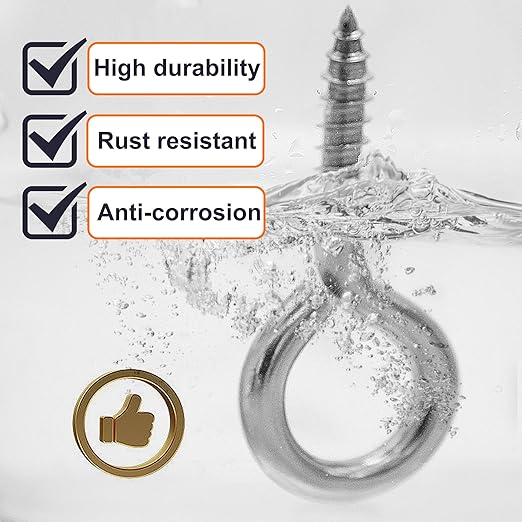 M6 20 Pcs 304 Stainless Steel Screws Eye,2.56 Inch Screw Self Tapping Eye,Load Bearing 200LB, Duty Eye Bolt for Wood Securing Cables Wire,Indoor & Outdoor Use (20, M6 2.56 Inch)