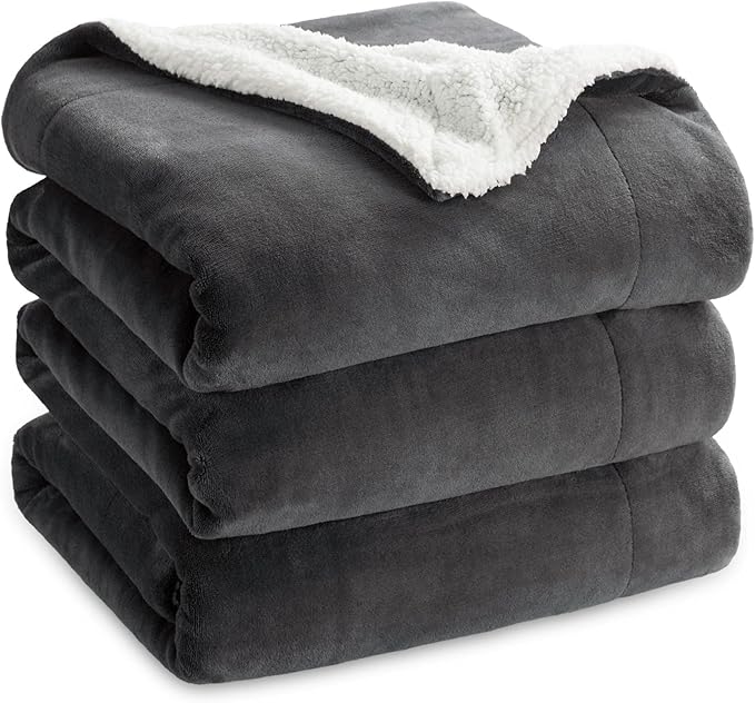 Bedsure GentleSoft Sherpa Fleece Blankets King Size for Bed - Thick and Warm, Soft Fuzzy Plush King Blanket for Winter, Charcoal, 108x90 Inches